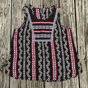 NEW DIRECTION Black Tribal Aztec Tunic Top Shirt L